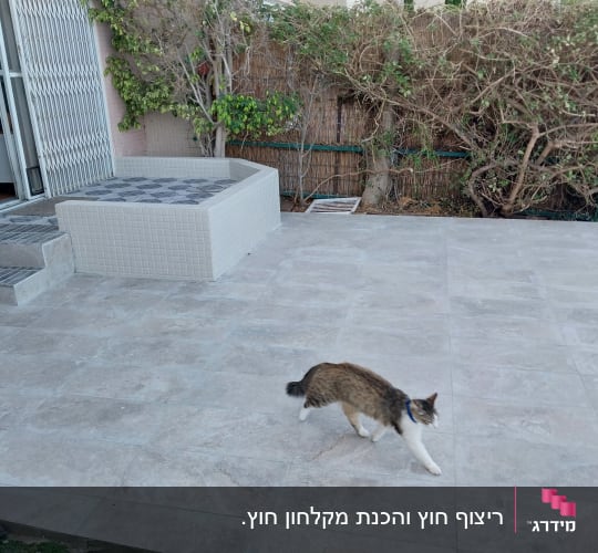 ריצוף חדש בחצר עם מדרגות מרוצפות